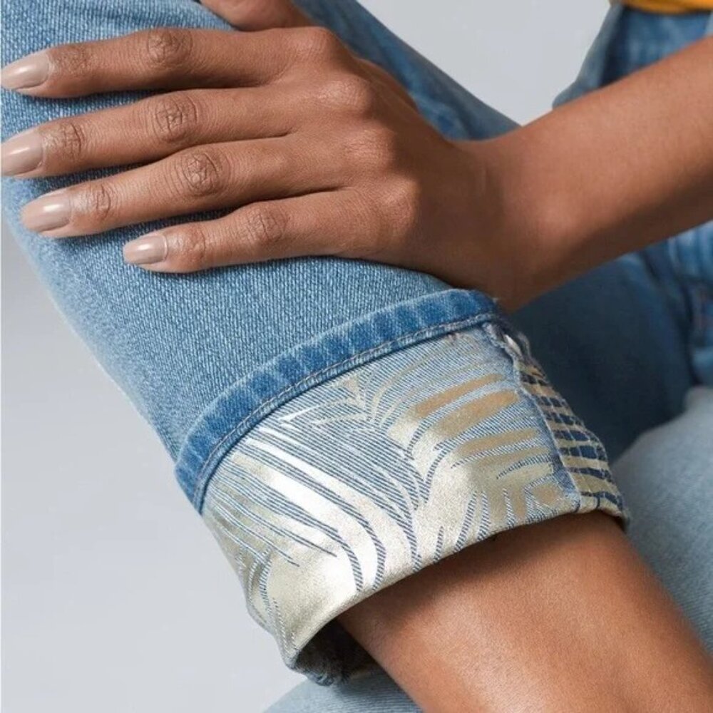 WHITE HOUSE BLACK MARKET MID RISE FOIL CUFF SLIM CROP DENIM JEANS NEW W TAGS O - Picture 3 of 14